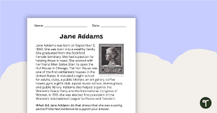 Jane Addams Biography Worksheet