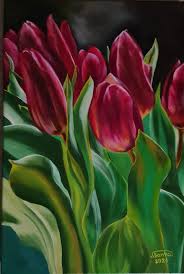 Red Tulips Hand Painted Picture Oil