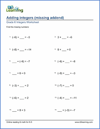 Adding Integers Missing Addends