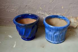 Blue Ceramic Planters Set Of 2 For