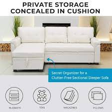 Naomi Home Jenny Tufted Sectional Sofa Sleeper With Storage Chaise Color White Fabric Air Leather