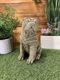 Stone Garden Sitting Shar Pei Pug Dog