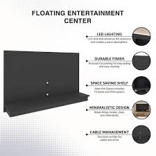 Homestock Black Wall Mounted Floating Entertainment Center Fits Tv Up To 65 In Tv Wall Panel With Led Strip And Shelf