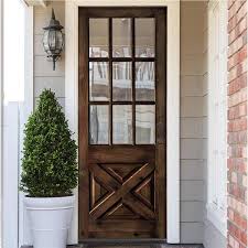Krosswood Doors 36 In X 96 In Knotty Alder X Panel Left Hand Inswing 1 2 Lite Clear Glass Black Stain Wood Prehung Front Door