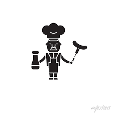 Chef Cooking Meat Black Vector Concept