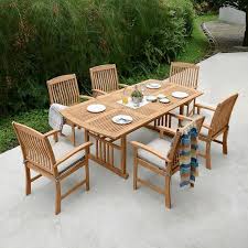 Rowlette 7 Piece Teak Wood Outdoor Dining Set With Beige Cushion