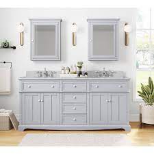 Home Decorators Collection Fremont 72 In W X 22 In D Double Vanity In Grey With Granite Vanity Top In Grey With White Sink