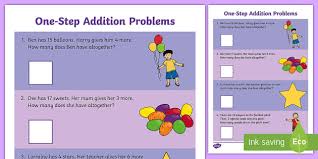 One Step Addition Problems Worksheet