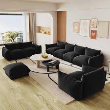 77 16 In Luxury Wide 2 Seater Minimalist Sofa Couch Flared Arm Lovesofa Chenille Floor Level Living Room Sofa Black