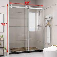 60 In W X 76 In H Freestanding Double Sliding Frameless Shower Door Enclosure In Chrome With Clear Glass