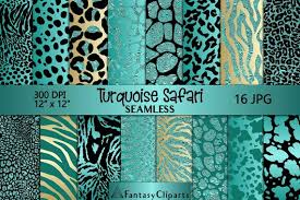 Turquoise Glitter Safari Animal Print