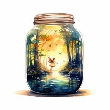 Nature Inside A Glass Jar Watercolor Paint