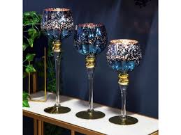 Blue Glass Goblet Style Candle Holders