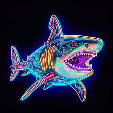 Neon Shark Art Design Digital