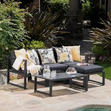 Noble House Navan Outdoor 5 Pc Dark Grey Aluminum Sofa Set With Black Cushions 301092