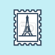 Blue Line Postal Stamp And Eiffel Tower