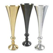 20 In Silver Metal Trumpet Table Flower Vase Decorative Centerpiece