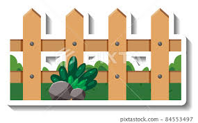 Wooden Fence Cartoon Sticker Stock