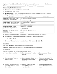 Translate Verbal Expressions Equations