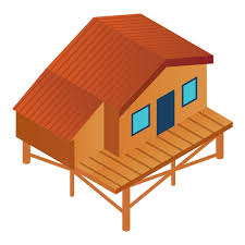 Ski Resort Wood Cabin Icon Isometric Of