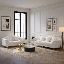 3 Pieces Beige Leather Sofa And