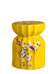 Ceramic Garden Stool Yellow Birds