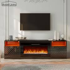 Boyel Living Black Tv Stand Fits Tvs Up To 70 In With Two Of Shelves And 36 Inch Electric Fireplace Black 136