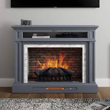 Keighley 52 In Freestanding Faux Marble Surround Electric Fireplace Tv Stand In Blue Ash
