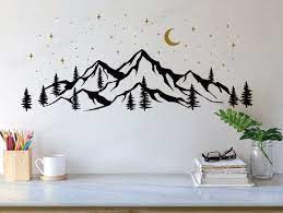 Mountain Decal Mountains With Moon Wall