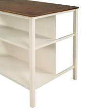 Walnut Cream White Solid Wood 45 In Kitchen Island With 2 Seatings 2 Open Shelves
