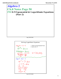 Algebra 2 Ch 8 Notes Page 50 P50 85