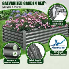 2 Pcs Gray Galvanized Steel Rectangular 359 Gal Outdoor Bottomless Raised Planter Boxes Garden Bed 96 X 48 X 18