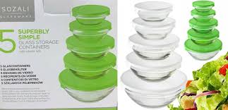 New 5pk Glass Round Food Storage Box