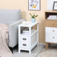 Homcom Slim End Table With 2 Drawers