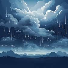 A Painting Of Raindrops And Rain Clouds