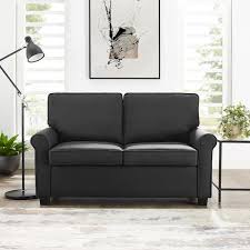 Addison 57 In Jet Black Solid Polyester 2 Seat Twin Sofa Bed With Memory Foam Sleeper