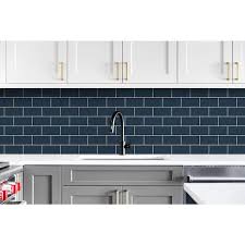 Navy Blue Retro Subway Tile Vinyl L