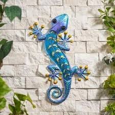 Large Metal Glass Gecko Garden Wall Art
