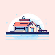 Vector Of A House Floating On Water