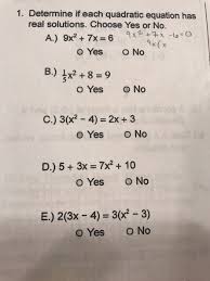 Determine If Each Quadratic Equation