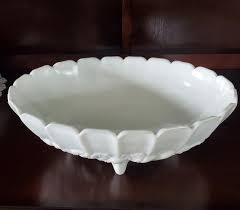 Milk Glass Large Oval Footed Fruit Bowl