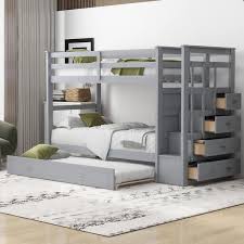 Gray Twin Over Twin Wood Bunk Bed