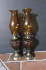Of Vintage Amber Glass Hurricane Oil Lamps