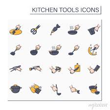 Kitchen Tools Color Icons Set Cooking