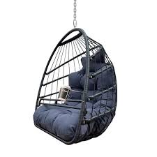Indoor Outdoor Black Swing Egg Basket Chair Without Stand With Cushion Foldable Frame Ceiling Hammock Chair