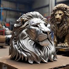 Metal Lion Head Sculpture Modern