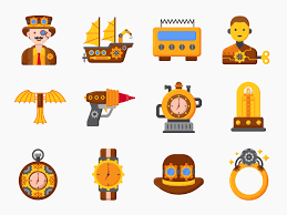 55 Steampunk Icon Set Flat Icons