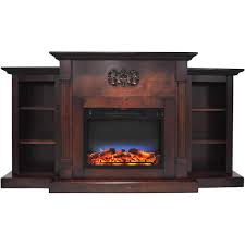 Cambridge Sanoma 72 In Electric Fireplace In Mahogany With Built In Bookshelves And A Multi Color Led Flame Display