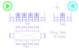 Wood Dining Table 10 Seats Cad Block