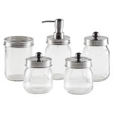 Home Complete 5 Piece Mason Jar Bathroom Accessories Set With Lids Silver